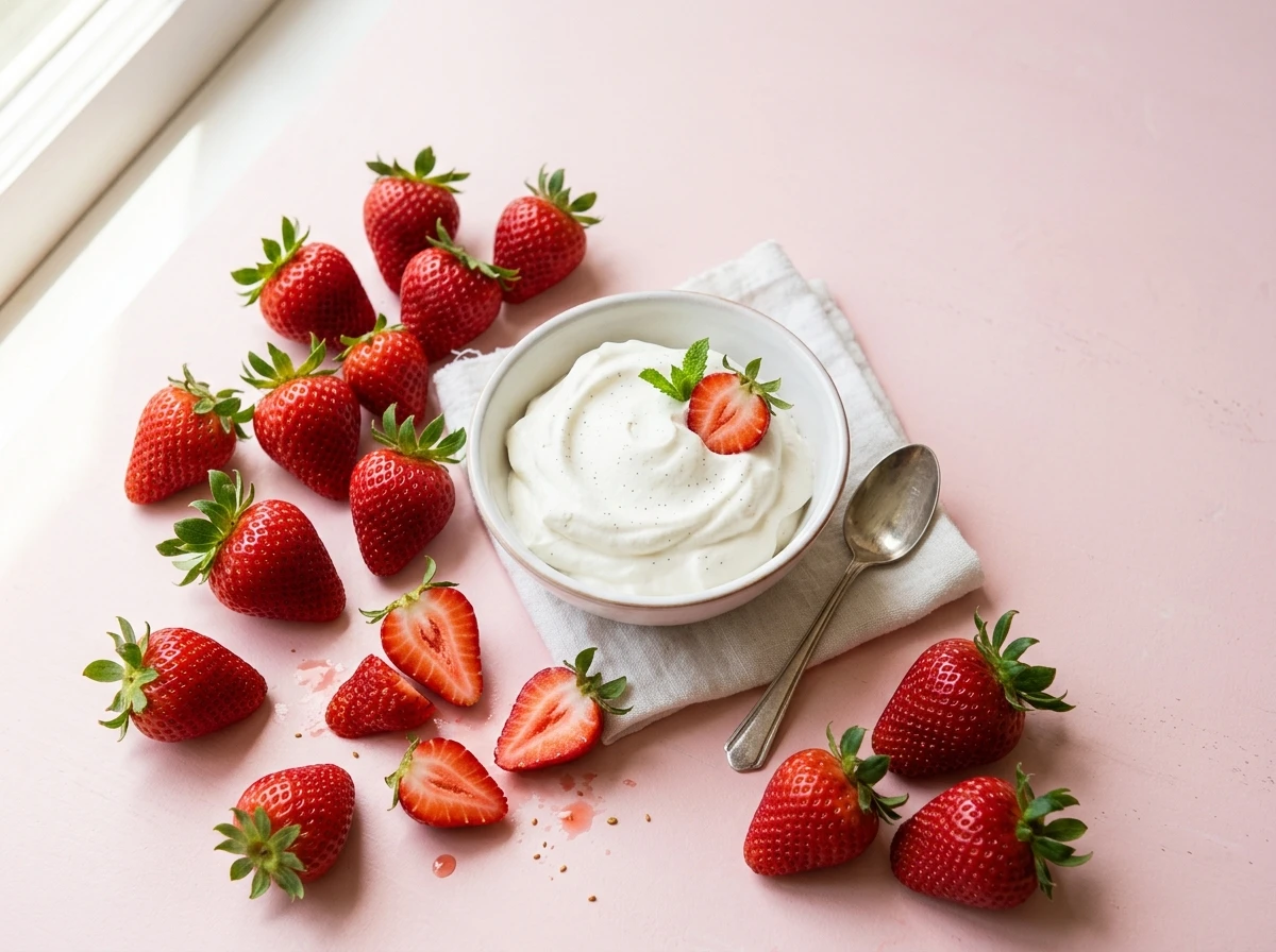 Fresas frescas colombianas y crema artesanal para merengón