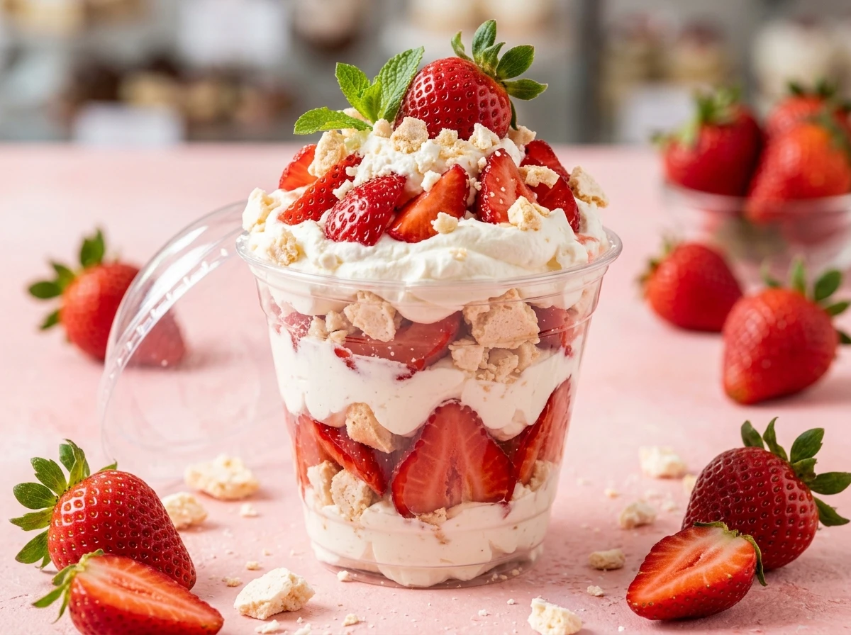 Delicioso Merengón Colombiano en vaso con fresas, merengue y crema artesanal